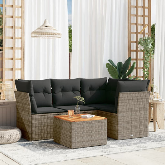 Set Divano da Giardino 5 pz con Cuscini-Sofa da Giardino-Divanetto da esterno Grigio in Polyrattan 916675