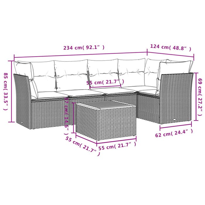 Set Divano da Giardino 6 pz con Cuscini-Sofa da Giardino-Divanetto da esterno Grigio in Polyrattan 426432
