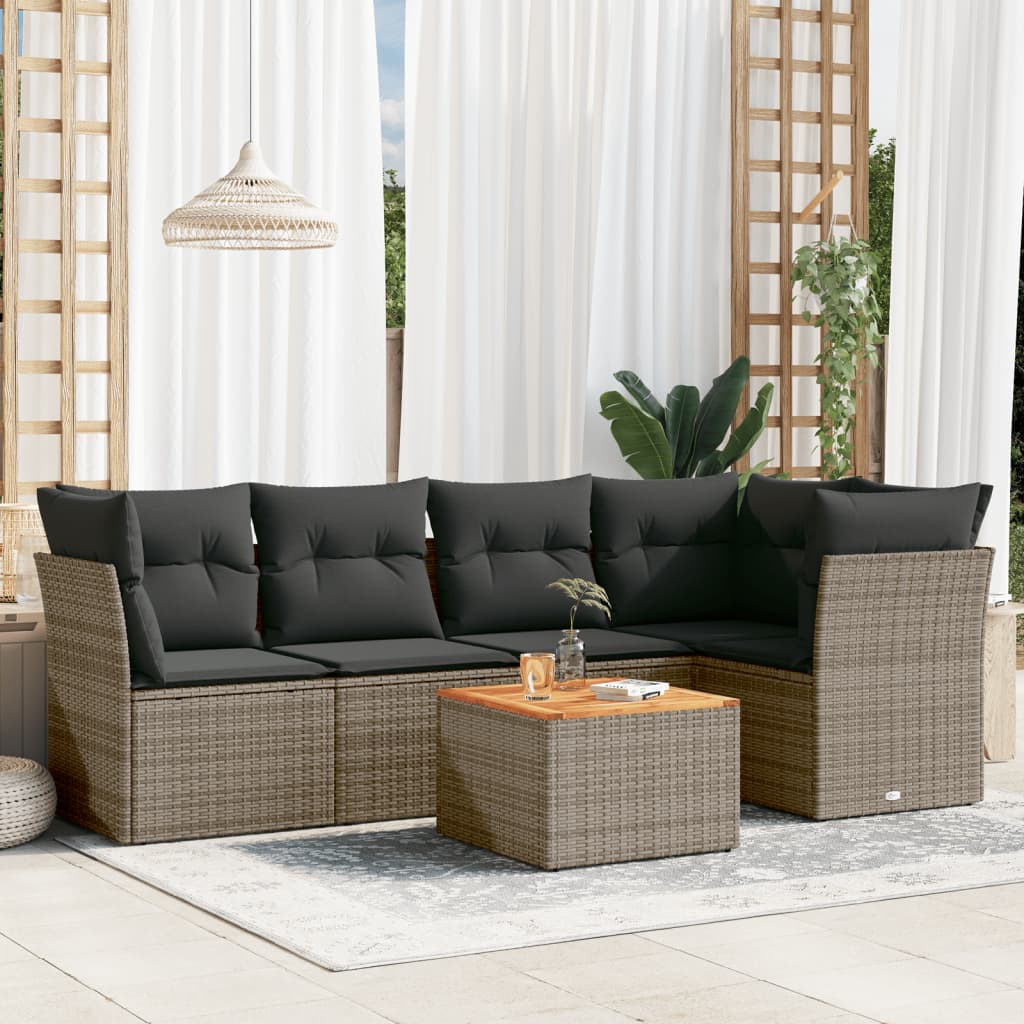 Set Divano da Giardino 6 pz con Cuscini-Sofa da Giardino-Divanetto da esterno Grigio in Polyrattan 426432