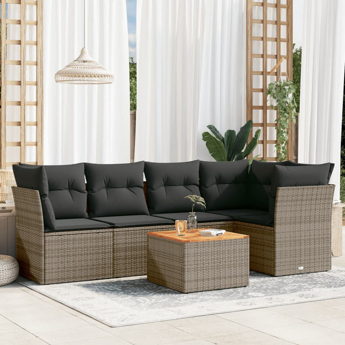 Set Divano da Giardino 6 pz con Cuscini-Sofa da Giardino-Divanetto da esterno Grigio in Polyrattan 426432