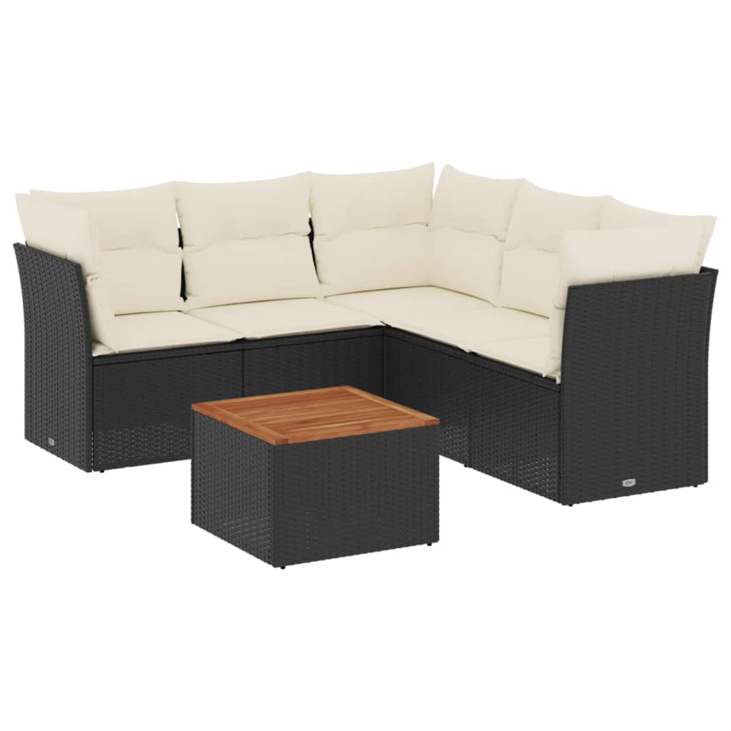 Set Divano da Giardino 6 pz con Cuscini-Sofa da Giardino-Divanetto da esterno Nero in Polyrattan 847230