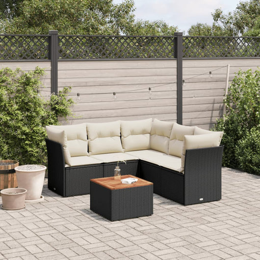 Set Divano da Giardino 6 pz con Cuscini-Sofa da Giardino-Divanetto da esterno Nero in Polyrattan 847230