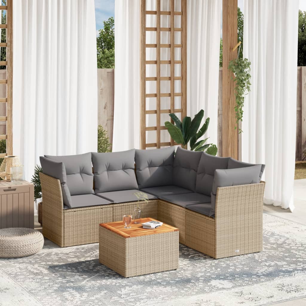 Set Divano da Giardino 6 pz con Cuscini Beige in Polyrattan