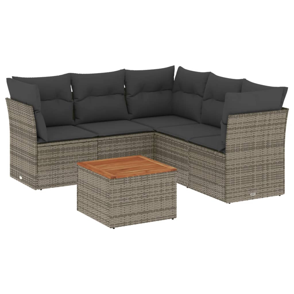 Set Divano da Giardino 6 pz con Cuscini-Sofa da Giardino-Divanetto da esterno Grigio in Polyrattan 809669