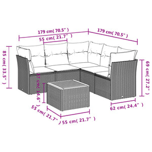 Set Divano da Giardino 6 pz con Cuscini-Sofa da Giardino-Divanetto da esterno Grigio in Polyrattan 809669