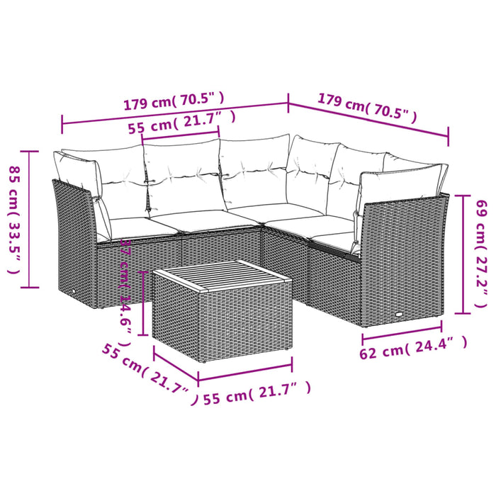 Set Divano da Giardino 6 pz con Cuscini-Sofa da Giardino-Divanetto da esterno Grigio in Polyrattan 809669