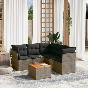 Set Divano da Giardino 6 pz con Cuscini-Sofa da Giardino-Divanetto da esterno Grigio in Polyrattan 809669