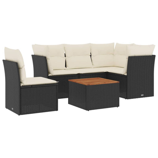 Set Divano da Giardino 6 pz con Cuscini-Sofa da Giardino-Divanetto da esterno Nero in Polyrattan 815221