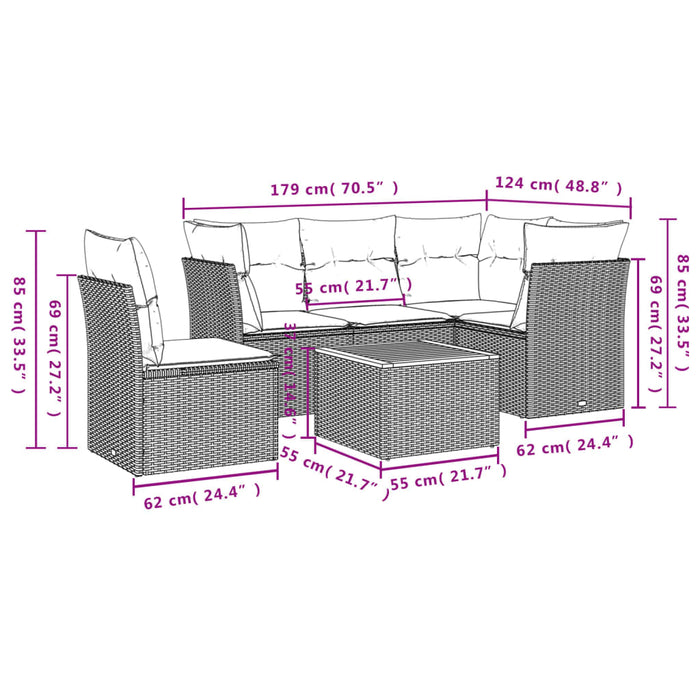 Set Divano da Giardino 6 pz con Cuscini-Sofa da Giardino-Divanetto da esterno Nero in Polyrattan 815221