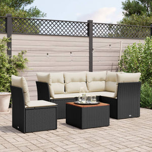Set Divano da Giardino 6 pz con Cuscini-Sofa da Giardino-Divanetto da esterno Nero in Polyrattan 815221