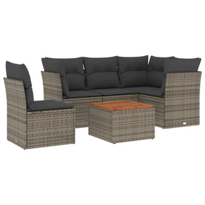 Set Divano da Giardino 6 pz con Cuscini-Sofa da Giardino-Divanetto da esterno Grigio in Polyrattan 739270