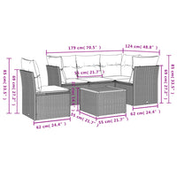 Set Divano da Giardino 6 pz con Cuscini-Sofa da Giardino-Divanetto da esterno Grigio in Polyrattan 739270