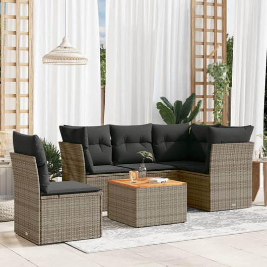 Set Divano da Giardino 6 pz con Cuscini-Sofa da Giardino-Divanetto da esterno Grigio in Polyrattan 739270