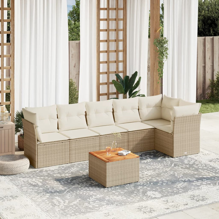 Set Divani da Giardino 7 pz con Cuscini Beige in Polyrattan 3223650
