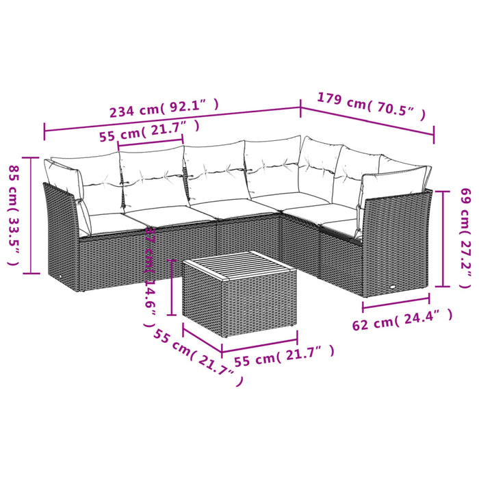 Set Divani da Giardino con Cuscini 7pz Nero Polyrattan 3223655