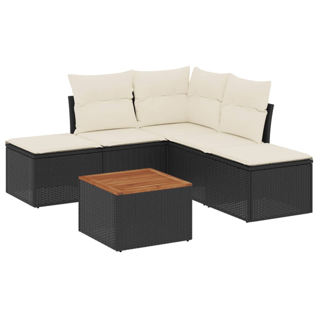 Set Divano da Giardino 6 pz con Cuscini-Sofa da Giardino-Divanetto da esterno Nero in Polyrattan 257325