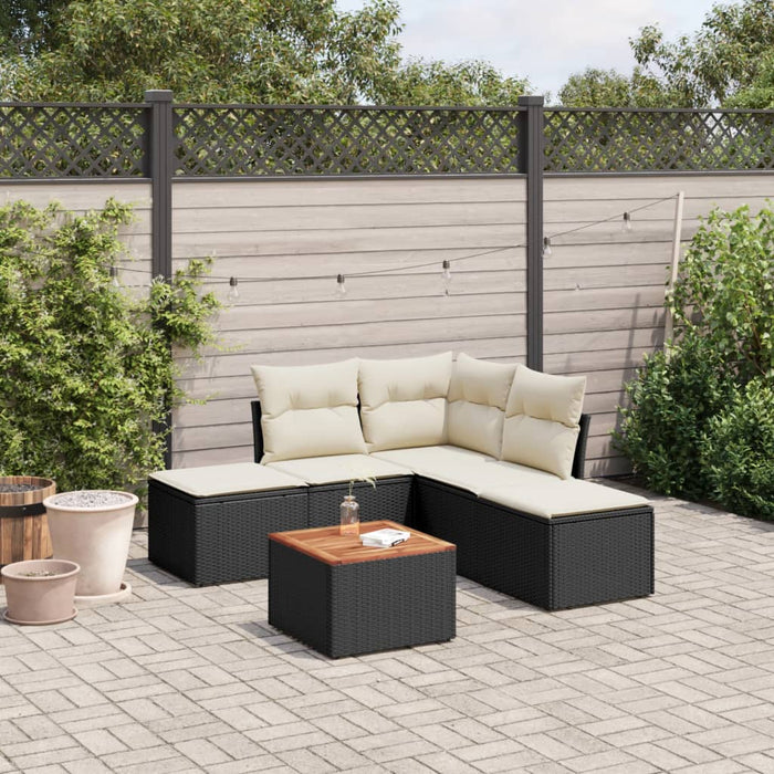 Set Divano da Giardino 6 pz con Cuscini Nero in Polyrattan 3223669
