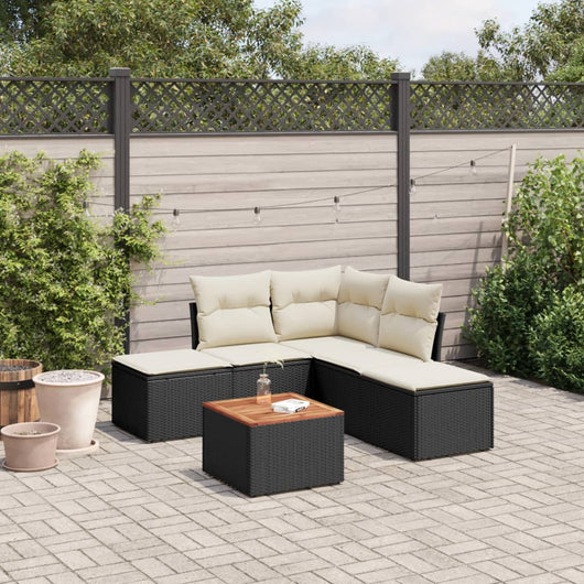 Set Divano da Giardino 6 pz con Cuscini-Sofa da Giardino-Divanetto da esterno Nero in Polyrattan 257325