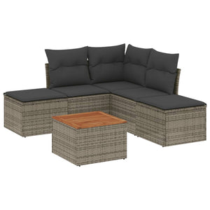 Set Divano da Giardino 6 pz con Cuscini-Sofa da Giardino-Divanetto da esterno Grigio in Polyrattan 808154