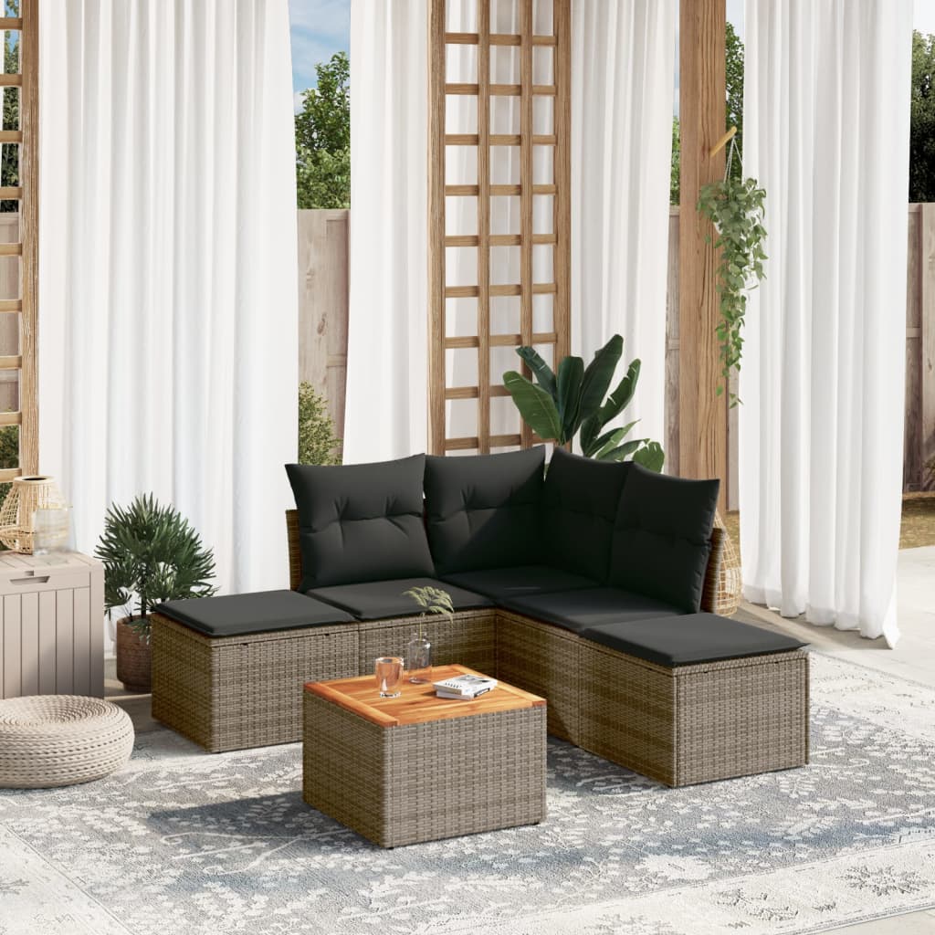 Set Divano da Giardino 6 pz con Cuscini-Sofa da Giardino-Divanetto da esterno Grigio in Polyrattan 808154