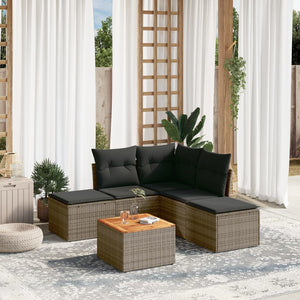 Set Divano da Giardino 6 pz con Cuscini-Sofa da Giardino-Divanetto da esterno Grigio in Polyrattan 808154