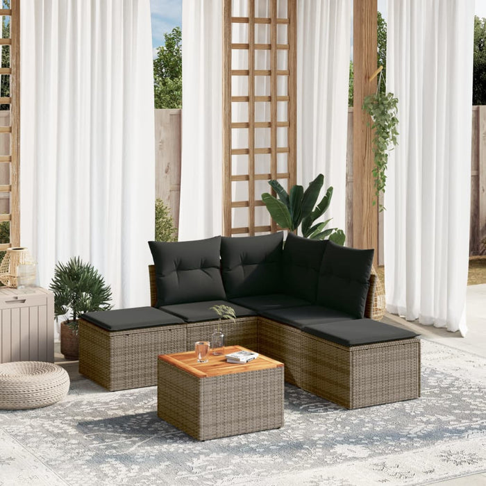 Set Divano da Giardino 6 pz con Cuscini-Sofa da Giardino-Divanetto da esterno Grigio in Polyrattan 808154