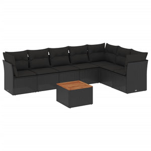 Set Divani da Giardino con Cuscini 8 pz Nero in Polyrattan