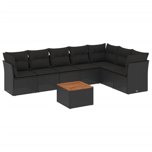 Set Divani da Giardino con Cuscini 8 pz Nero in Polyrattan