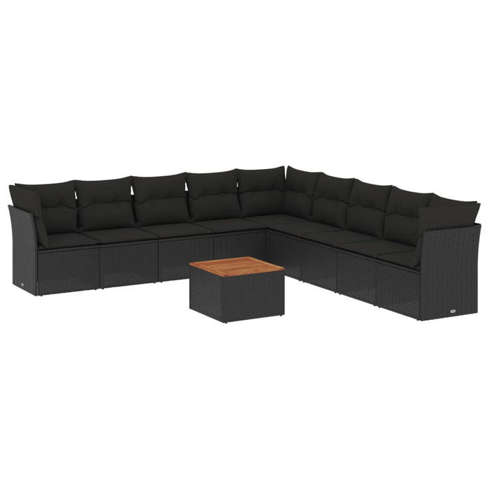 Set Divani da Giardino 10pz con Cuscini in Polyrattan Nero 3223689