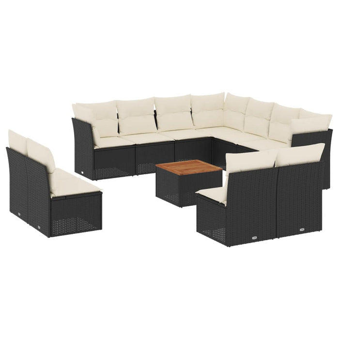 vidaXL Set Divani da Giardino 12 pz con Cuscini Nero in Polyrattan