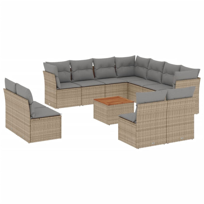 Set Divani da Giardino 12 pz con Cuscini Beige in Polyrattan