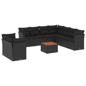 vidaXL Set Divani da Giardino 10pz con Cuscini in Polyrattan Nero