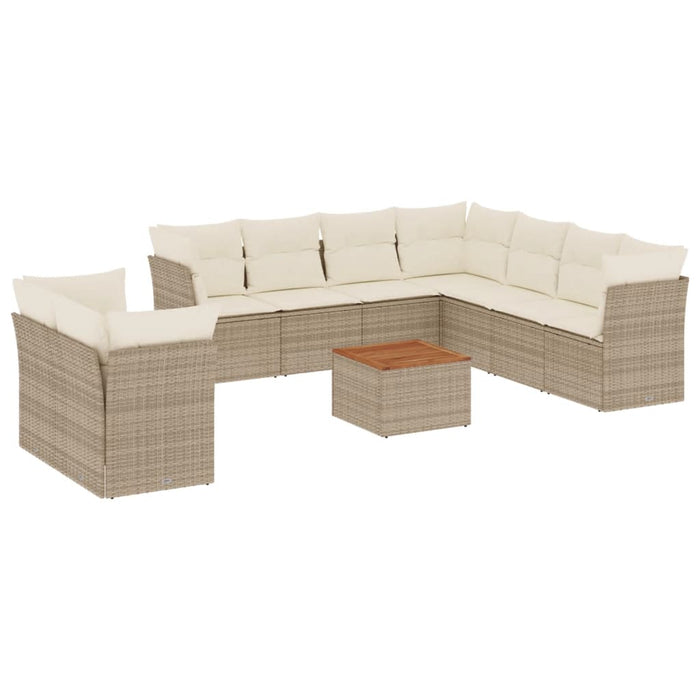 Set Divano da Giardino 10 pz con Cuscini Beige in Polyrattan