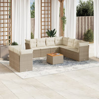Set Divano da Giardino 10 pz con Cuscini Beige in Polyrattan