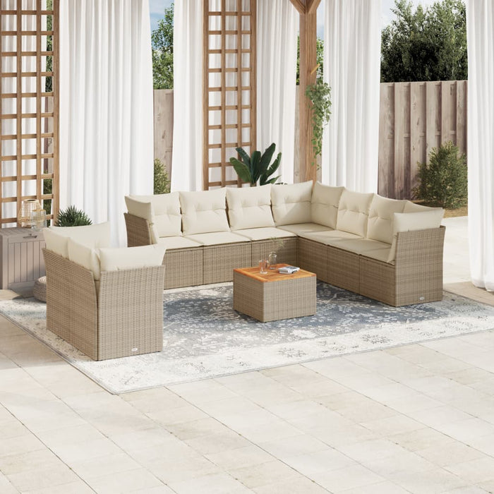 Set Divano da Giardino 10 pz con Cuscini Beige in Polyrattan