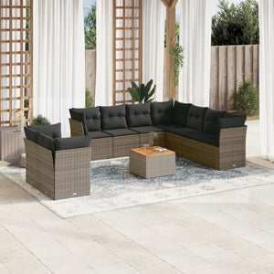 Set Divano da Giardino 10 pz con Cuscini Grigio in Polyrattan 3223715