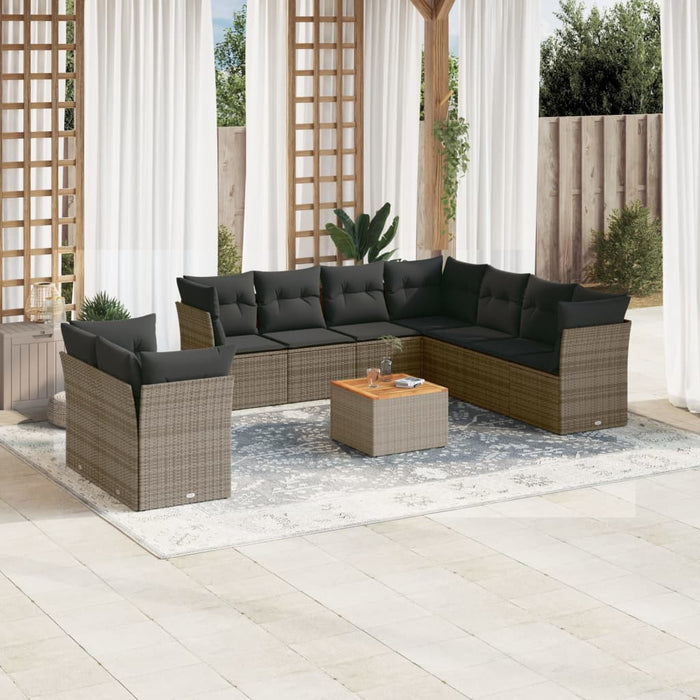 Set Divano da Giardino 10 pz con Cuscini Grigio in Polyrattan 3223715