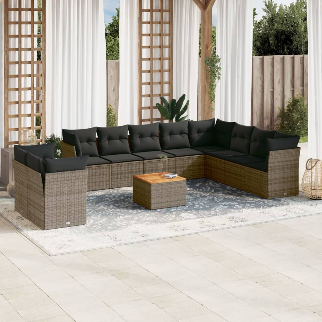 Set Divani da Giardino 11 pz con Cuscini in Polyrattan Grigio 3223722