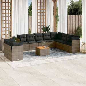 Set Divani da Giardino 11 pz con Cuscini in Polyrattan Grigio 3223722