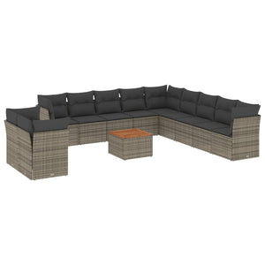 Set Divani da Giardino 12 pz con Cuscini Grigio in Polyrattan 3223729