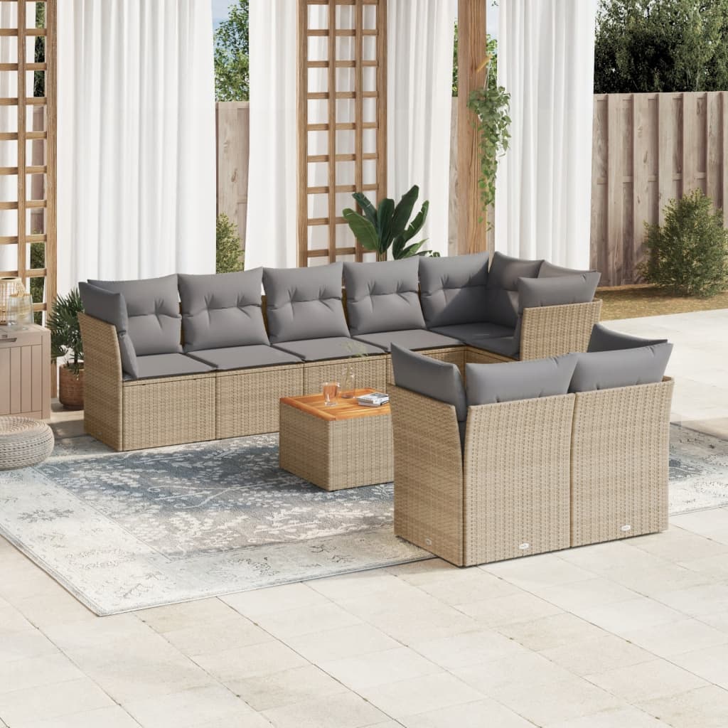 Set Divano da Giardino 9 pz con Cuscini Beige in Polyrattan 3223735