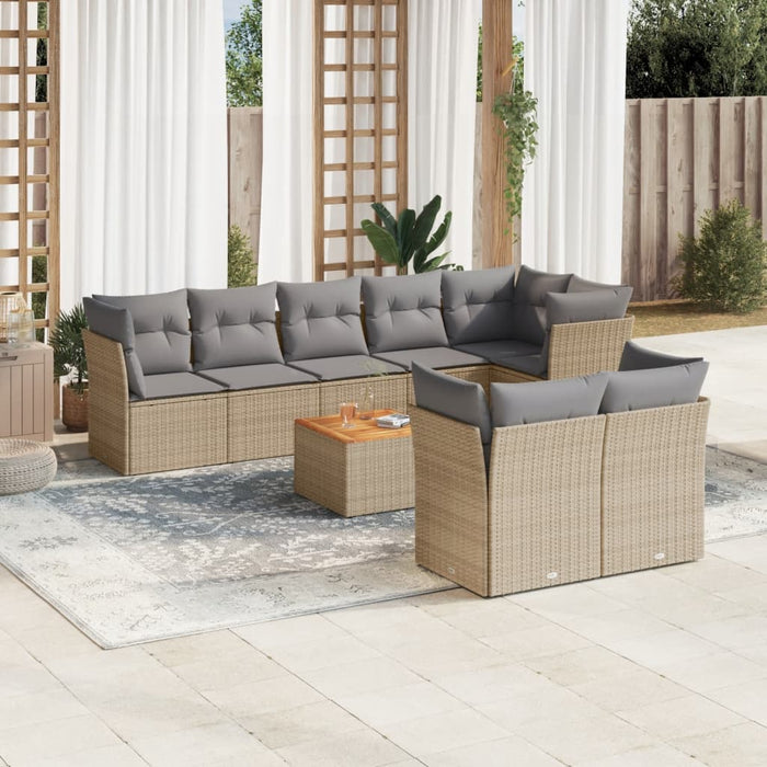 Set Divano da Giardino 9 pz con Cuscini Beige in Polyrattan 3223735