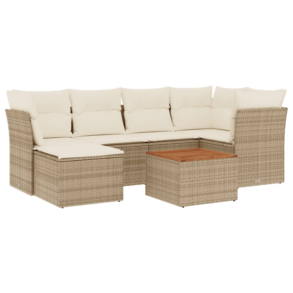 Set Divani da Giardino 7 pz con Cuscini Beige in Polyrattan