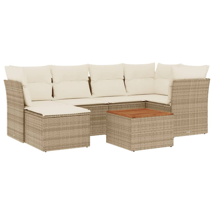 Set Divani da Giardino 7 pz con Cuscini Beige in Polyrattan