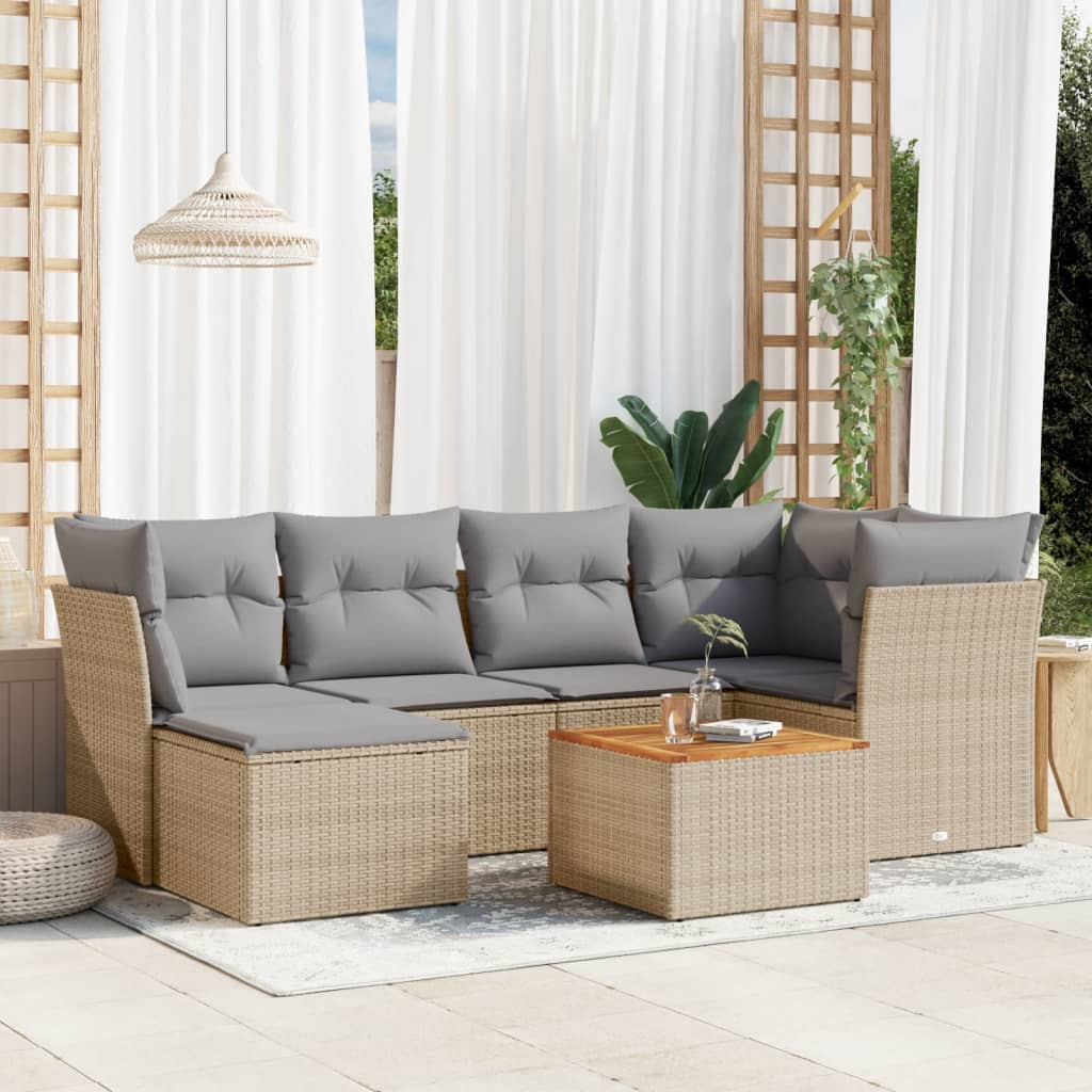 Set Divani da Giardino 7 pz con Cuscini Beige in Polyrattancod mxl 90024
