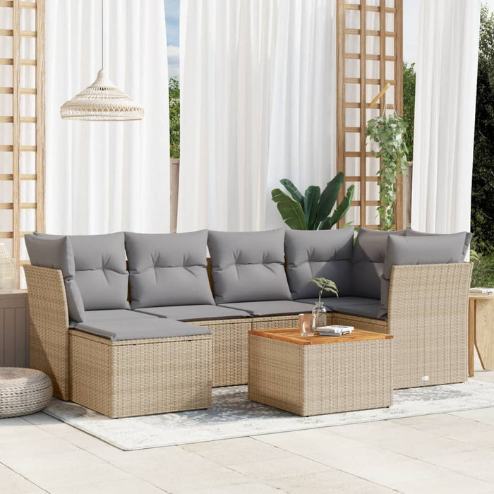 Set Divani da Giardino 7 pz con Cuscini Beige in Polyrattancod mxl 90024