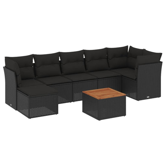 Set Divani da Giardino con Cuscini 8 pz Nero in Polyrattan