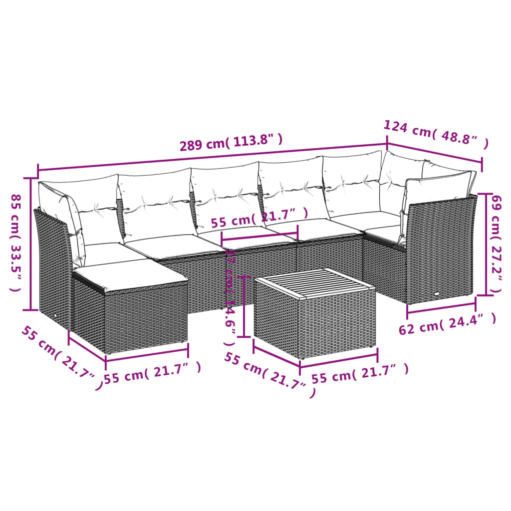 Set Divano da Giardino 8 pz con Cuscini Grigio in Polyrattan 3223757