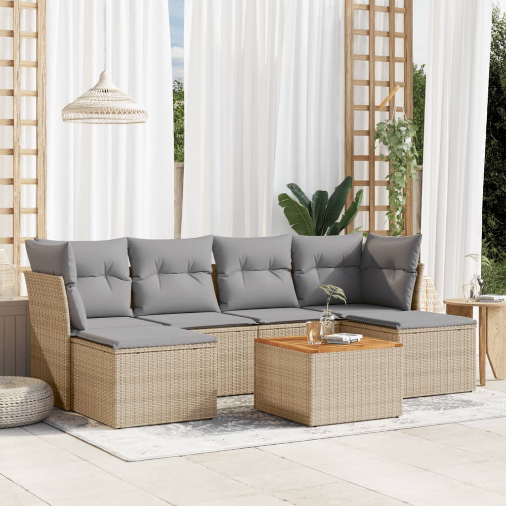 Set Divani da Giardino 7 pz con Cuscini Beige in Polyrattan
