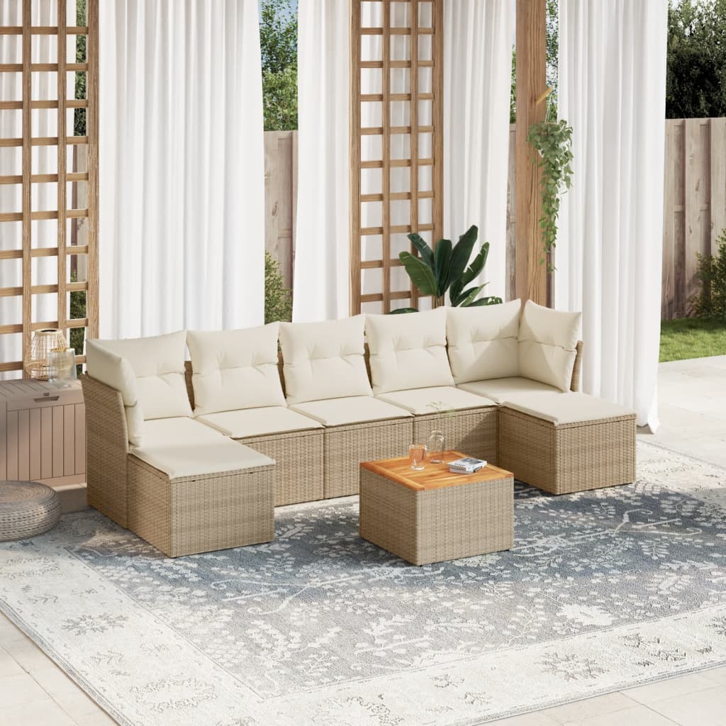 Set Divano da Giardino 8 pz con Cuscini Beige in Polyrattancod mxl 111951